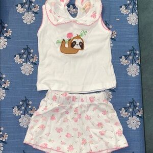 Girls' White and Pink Floral Sloth Pajama Set